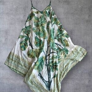 World Market Dress Size S/M Green Ivory Sleeveless Botanical Flowy Tropical